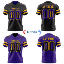 Laden Sie das Bild in den Galerie-Viewer, Uksn Individuelles Schwarz Violett-Gold Wendbares Zweiseitiges Authentisches Football Trikot