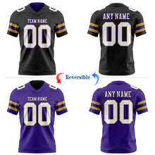 Laden Sie das Bild in den Galerie-Viewer, Uksn Individuelles Schwarz Weiß Altgold-Violett Wendbares Zweiseitiges Authentisches Football Trikot
