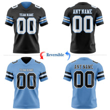 Laden Sie das Bild in den Galerie-Viewer, Uksn Individuelles Schwarz Weiß-Hellblau Wendbares Zweiseitiges Authentisches Football Trikot