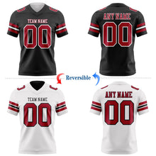 Laden Sie das Bild in den Galerie-Viewer, Uksn Individuelles Schwarz Kardinalrot-Weiß Wendbares Zweiseitiges Authentisches Football Trikot
