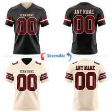 Laden Sie das Bild in den Galerie-Viewer, Uksn Individuelles Schwarz Karmesinrot-Creme Wendbares Zweiseitiges Authentisches Football Trikot