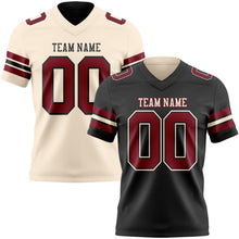 Laden Sie das Bild in den Galerie-Viewer, Uksn Individuelles Schwarz Karmesinrot-Creme Wendbares Zweiseitiges Authentisches Football Trikot