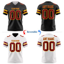 Laden Sie das Bild in den Galerie-Viewer, Uksn Individuelles Schwarz Kastanienbraun-Gold Wendbares Zweiseitiges Authentisches Football Trikot