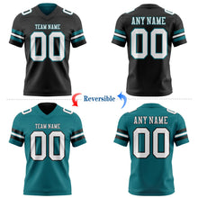 Laden Sie das Bild in den Galerie-Viewer, Uksn Individuelles Schwarz Weiß-Petrol Wendbares Zweiseitiges Authentisches Football Trikot