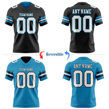 Laden Sie das Bild in den Galerie-Viewer, Uksn Individuelles Schwarz Weiß-Pantherblau Wendbares Zweiseitiges Authentisches Football Trikot