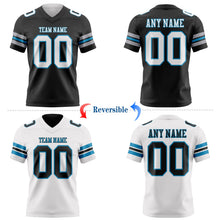 Laden Sie das Bild in den Galerie-Viewer, Uksn Individuelles Schwarz Weiß-Pantherblau Wendbares Zweiseitiges Authentisches Football Trikot