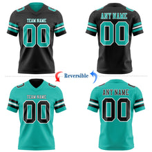 Laden Sie das Bild in den Galerie-Viewer, Uksn Individuelles Schwarz Aqua-Weiß Wendbares Zweiseitiges Authentisches Football Trikot