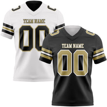 Laden Sie das Bild in den Galerie-Viewer, Uksn Individuelles Schwarz Vegas-Gold-Weiß Wendbares Zweiseitiges Authentisches Football Trikot