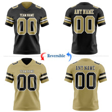 Laden Sie das Bild in den Galerie-Viewer, Uksn Individuelles Schwarz Vegas-Gold-Weiß Wendbares Zweiseitiges Authentisches Football Trikot