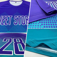 Laden Sie das Bild in den Galerie-Viewer, Uksn Individuelles Petrol Violett-Weiß Sublimations-Fußballtrikot