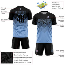 Laden Sie das Bild in den Galerie-Viewer, Uksn Individuelles Hellblau Schwarz Sublimations-Fußballtrikot