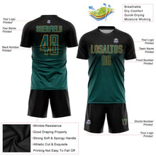 Laden Sie das Bild in den Galerie-Viewer, Uksn Individuelles Schwarz Mitternachtsgrün-Altgold Sublimations-Fußballtrikot