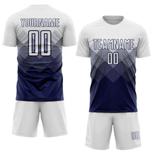 Laden Sie das Bild in den Galerie-Viewer, Uksn Individuelles Marineblau Weiß Sublimations-Fußballtrikot