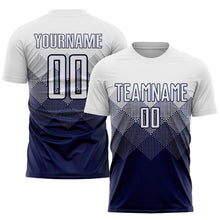 Laden Sie das Bild in den Galerie-Viewer, Uksn Individuelles Marineblau Weiß Sublimations-Fußballtrikot