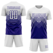 Laden Sie das Bild in den Galerie-Viewer, Uksn Individuelles Weiß Dunkelviolett Sublimations-Fußballtrikot
