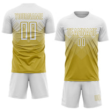 Laden Sie das Bild in den Galerie-Viewer, Uksn Individuelles Altgold Weiß Sublimations-Fußballtrikot