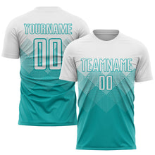 Laden Sie das Bild in den Galerie-Viewer, Uksn Individuelles Aqua Weiß Sublimations-Fußballtrikot