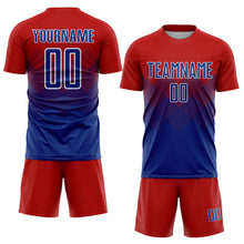 Laden Sie das Bild in den Galerie-Viewer, Uksn Individuelles Rot Royalblau-Weiß Sublimations-Fußballtrikot