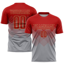 Laden Sie das Bild in den Galerie-Viewer, Uksn Individuelles Grau Rot-Altgold Sublimations-Fußballtrikot