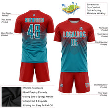 Laden Sie das Bild in den Galerie-Viewer, Uksn Individuelles Rot Petrol-Weiß Sublimations-Fußballtrikot