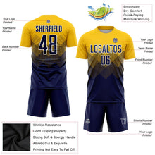 Laden Sie das Bild in den Galerie-Viewer, Uksn Individuelles Gold Marineblau-Weiß Sublimations-Fußballtrikot
