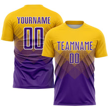 Laden Sie das Bild in den Galerie-Viewer, Uksn Individuelles Gold Violett-Weiß Sublimations-Fußballtrikot