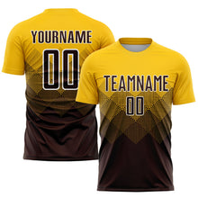 Laden Sie das Bild in den Galerie-Viewer, Uksn Individuelles Gold Braun-Weiß Sublimations-Fußballtrikot