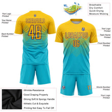Laden Sie das Bild in den Galerie-Viewer, Uksn Individuelles Lakes Blau Gold-Violett Sublimations-Fußballtrikot