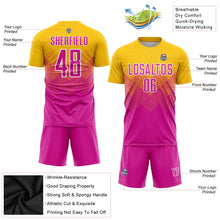 Laden Sie das Bild in den Galerie-Viewer, Uksn Individuelles Gold Dunkelrosa-Weiß Sublimations-Fußballtrikot