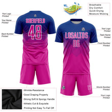 Laden Sie das Bild in den Galerie-Viewer, Uksn Individuelles Royalblau Dunkelrosa-Weiß Sublimations-Fußballtrikot