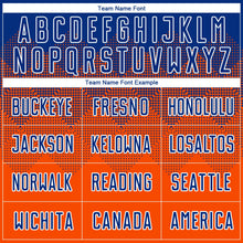 Laden Sie das Bild in den Galerie-Viewer, Uksn Individuelles Orange Royalblau-Weiß Sublimations-Fußballtrikot