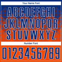Laden Sie das Bild in den Galerie-Viewer, Uksn Individuelles Orange Royalblau-Weiß Sublimations-Fußballtrikot