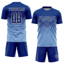 Laden Sie das Bild in den Galerie-Viewer, Uksn Individuelles Hellblau Royalblau-Creme Sublimations-Fußballtrikot