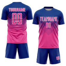 Laden Sie das Bild in den Galerie-Viewer, Uksn Individuelles Royalblau Pink-Weiß Sublimations-Fußballtrikot