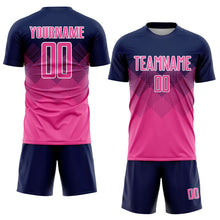 Laden Sie das Bild in den Galerie-Viewer, Uksn Individuelles Marineblau Pink-Weiß Sublimations-Fußballtrikot