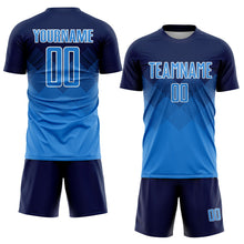 Laden Sie das Bild in den Galerie-Viewer, Uksn Individuelles Marineblau Puderblau-Weiß Sublimations-Fußballtrikot