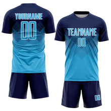 Laden Sie das Bild in den Galerie-Viewer, Uksn Individuelles Marineblau Himmelblau-Weiß Sublimations-Fußballtrikot