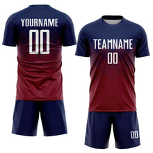 Laden Sie das Bild in den Galerie-Viewer, Uksn Individuelles Marineblau Weiß-Karmesinrot Sublimations-Fußballtrikot