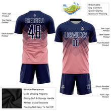 Laden Sie das Bild in den Galerie-Viewer, Uksn Individuelles Mittelrosa Marineblau-Weiß Sublimations-Fußballtrikot