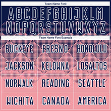 Laden Sie das Bild in den Galerie-Viewer, Uksn Individuelles Mittelrosa Marineblau-Weiß Sublimations-Fußballtrikot