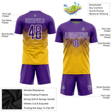 Laden Sie das Bild in den Galerie-Viewer, Uksn Individuelles Gold Violett-Weiß Sublimations-Fußballtrikot