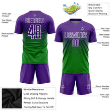 Laden Sie das Bild in den Galerie-Viewer, Uksn Individuelles Grasgrün Violett-Weiß Sublimations-Fußballtrikot
