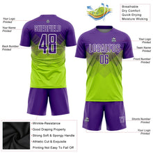 Laden Sie das Bild in den Galerie-Viewer, Uksn Individuelles Neongrün Violett-Weiß Sublimations-Fußballtrikot