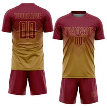 Laden Sie das Bild in den Galerie-Viewer, Uksn Individuelles Altgold Karmesinrot Sublimations-Fußballtrikot