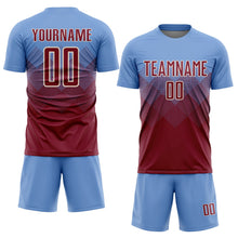 Laden Sie das Bild in den Galerie-Viewer, Uksn Individuelles Hellblau Karmesinrot-Creme Sublimations-Fußballtrikot