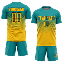 Laden Sie das Bild in den Galerie-Viewer, Uksn Individuelles Petrol Gold-Schwarz Sublimations-Fußballtrikot