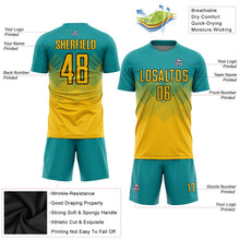 Laden Sie das Bild in den Galerie-Viewer, Uksn Individuelles Petrol Gold-Schwarz Sublimations-Fußballtrikot