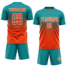 Laden Sie das Bild in den Galerie-Viewer, Uksn Individuelles Petrol Orange-Weiß Sublimations-Fußballtrikot