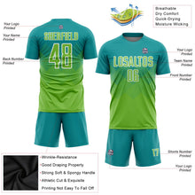 Laden Sie das Bild in den Galerie-Viewer, Uksn Individuelles Petrol Neongrün-Weiß Sublimations-Fußballtrikot