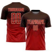 Laden Sie das Bild in den Galerie-Viewer, Uksn Individuelles Braun Rot-Creme Sublimations-Fußballtrikot